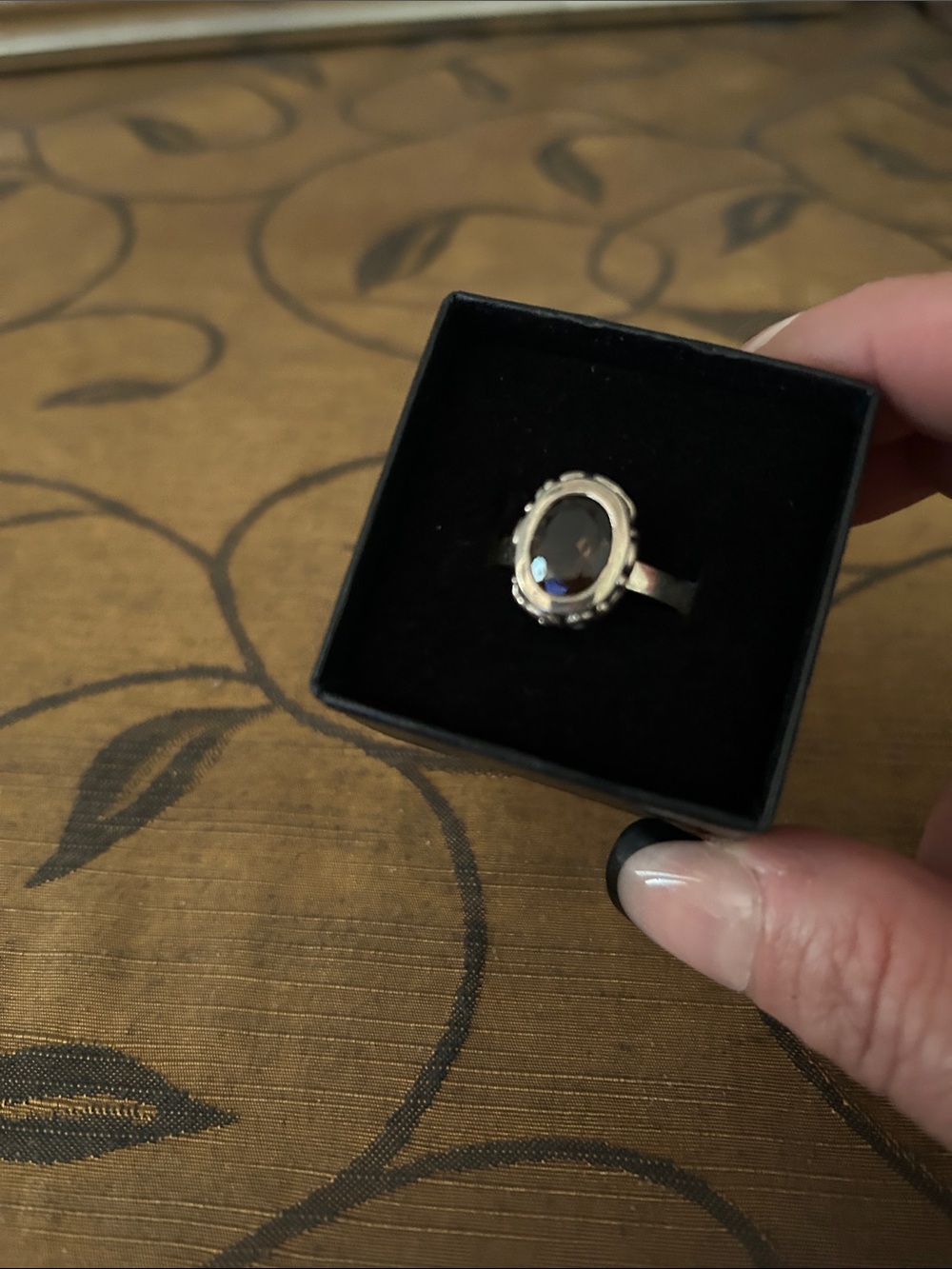 Sterling Silver Oval Black Stone Ring - Elegant Women's Jewelry